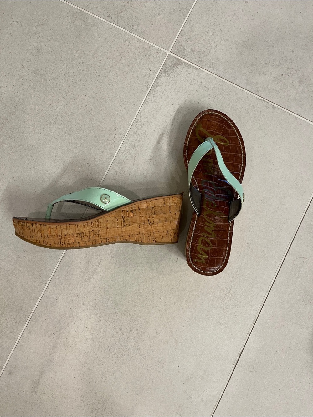 Sam Edelman Women’s Mint Cork Wedge Thong Sandals